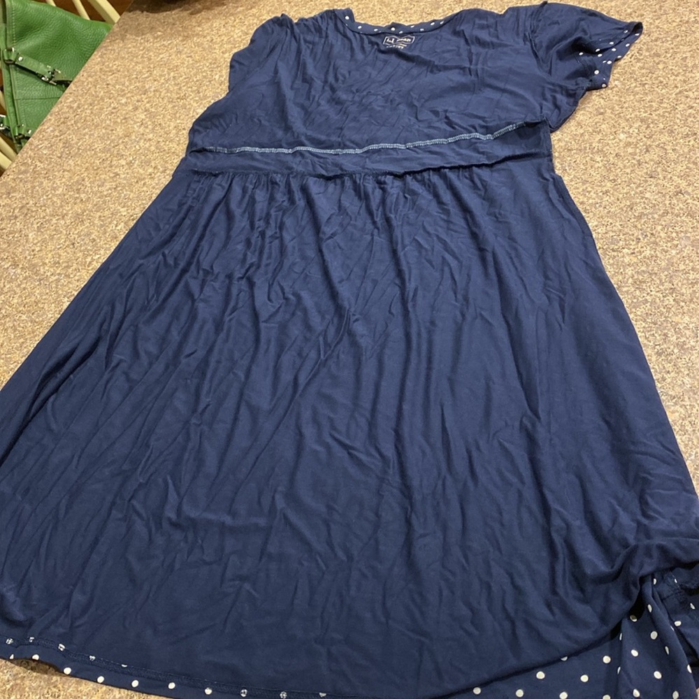 L.L. Bean Polka Dot Dress item # 501478 XL Petite Navy Blue and White - Picture 15 of 15
